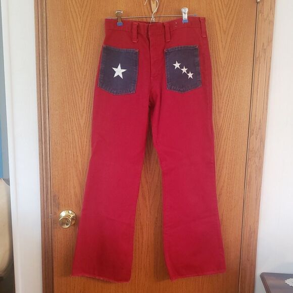 Vintage Other - Vintage 1970s Wide-Leg Denim Jeans w/ Star Designed Pockets Sz 30" x 29"